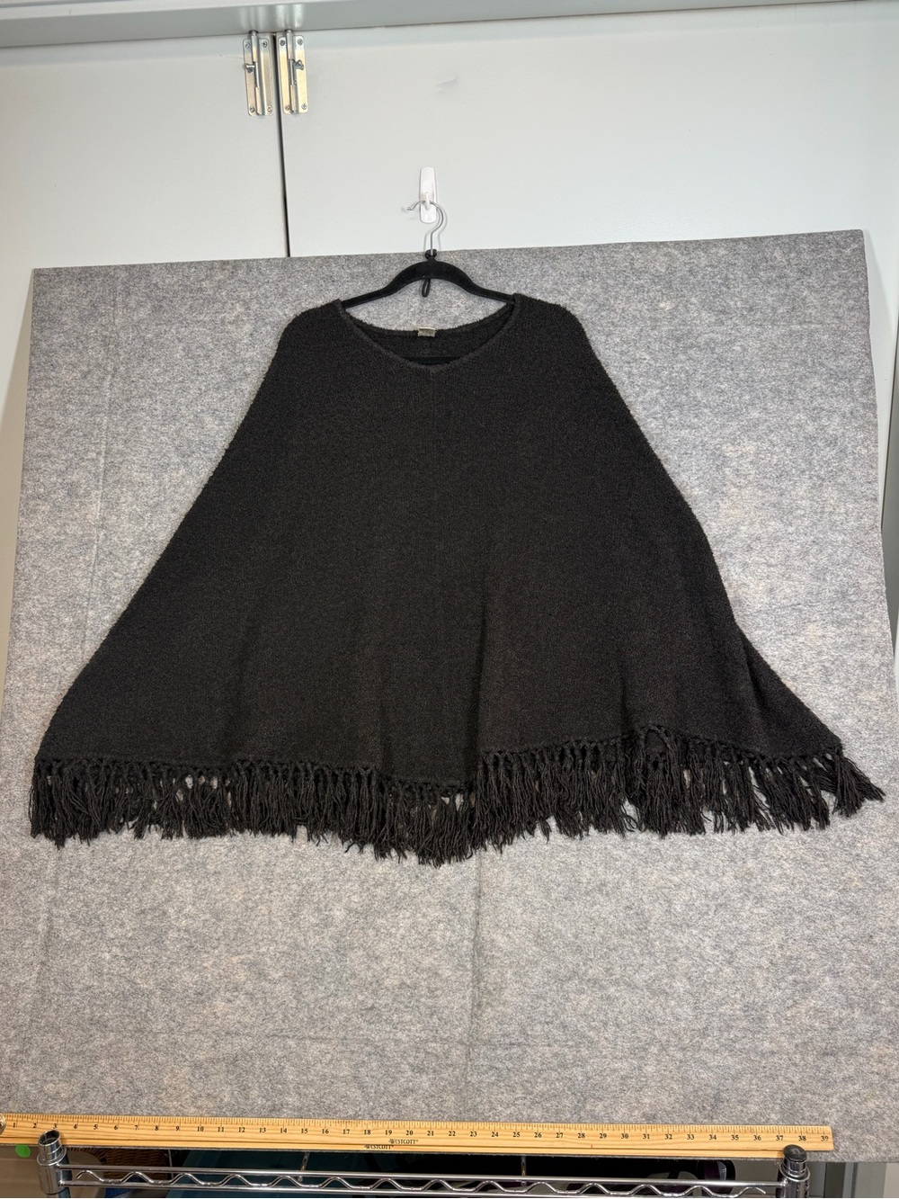 PRANA Black Fringe Poncho Sweater Medium Boho Western Cape Festival Eclectic